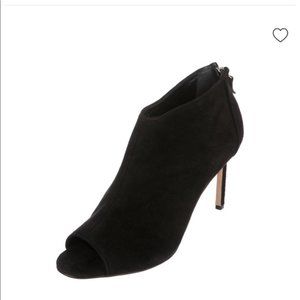 Manolo Blahnik Suede Peep Toe Stiletto Booties